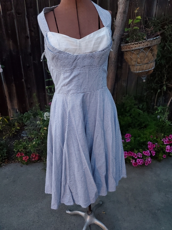 Trashy Diva Dresses & Skirts - Trashy Diva Blue and White Striped Halter Fit-and-Flare Midi Dress